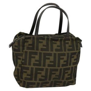 FENDI Zucca Canvas Hand Bag Black Brown Auth am8880